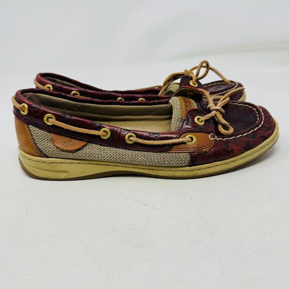 Sperry Angelfish Embossed Anchor Boat Shoe Brown/Tan Leather Size 9M - Picture 7 of 14